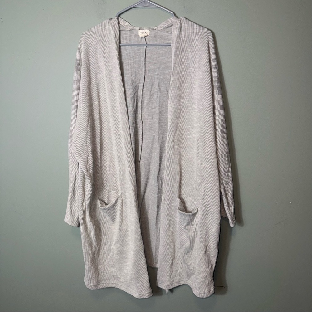 DONNI Women’s Soft Ribbed‎ Cardigan Sweater Gray Stripe One Size Fits All Lounge